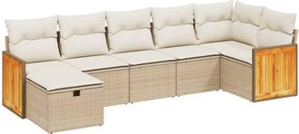 vidaXL Vidaxl - Set Sof&aacute;s De Jard&iacute;n 7 Piezas Y Cojines Rat&aacute;n Sint&eacute;tico Beige