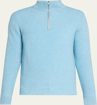 Fioroni Cashmere Mens Cashmere/Linen Melange Ribbed-Knit Half-Zip Sweater