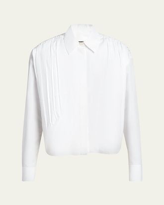 Jil Sander Gathered Shoulder Cotton Poplin Button-Down Shirt