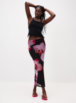 Twik Womens Printed mesh maxi skirt