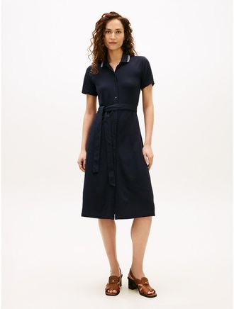 Tommy Hilfiger Womens Belted Tipped Midi Polo Dress - Navy - XXL