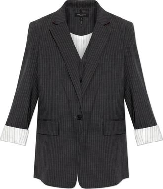 Rag & Bone Jennifer Gestreept Combo Blazer & Gilet Set - Dames - Blazers - Grijs - M - Leer - Jassen