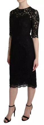 Dolce & Gabbana Womens Black Floral Lace Sheath Knee Length Dress