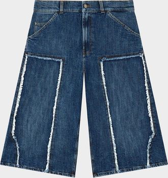 Palm Angels Men & apos;s Curved Logo Denim Skater Shorts