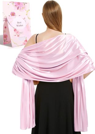 Heekpek Xnova Silky Satin Scarf Wraps for Women Ladies Scarves Brides BridesmaidsStole Shawl for Wedding Evening Party Girls Gifts Ivory Metallic(Pink-Purple,