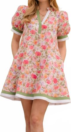 Entro Puff Sleeve Mini Dress In Matcha Garden Floral
