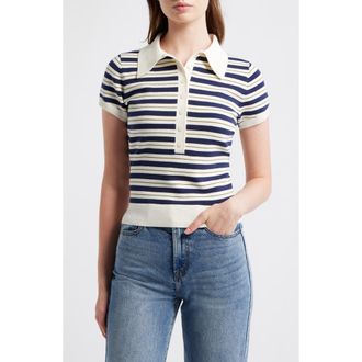 Reformation Bentley Crop Polo Sweater in Fior Di Latte Navy M at Nordstrom, Size X-Small