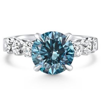 Pompeii3 4.50Ct Blue Diamond Engagement Ring 14k White Gold Lab Grown