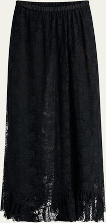 Chloé Flower Lace Ruffle-Hem Maxi Skirt