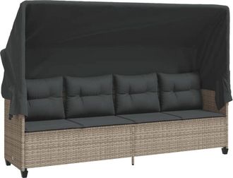 vidaXL Tumbona Con Capota Y Cojines Rat&aacute;n Sint&eacute;tico Gris Claro Vidaxl