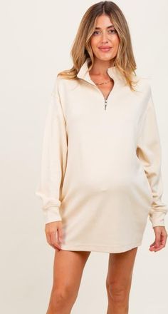 Pinkblush Half Zip Long Sleeve Mini Dress in Cream at Nordstrom, Size Medium