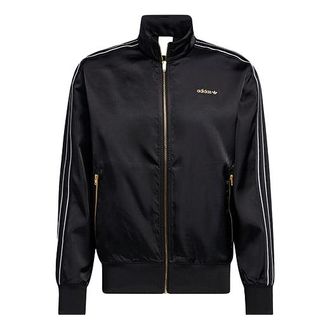 adidas Mens adidas originals Stand Collar Stripe Zipper Ribbed Cuff Long Sleeves logo Sports Jacket Black H31290