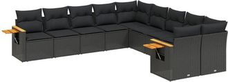 vidaXL Vidaxl - Set De Sof&aacute;s De Jard&iacute;n 10 Pzas Cojines Rat&aacute;n Sint&eacute;tico Negro