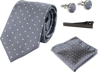 PAUL ANDREW Polka Dot Tie Pocket Square Cufflinks Clip Set