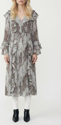 Vero Moda Tara Leaf Print Button Front Longline Cardigan in Skywriting Aoptammy at Nordstrom, Size X-Small