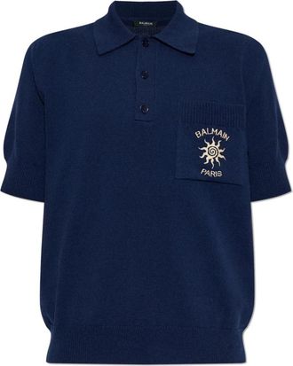 Balmain Cotton Sun Polo - Heren - Ronde hals truien - Blauw - 2XL - Katoen - Truien & Vesten