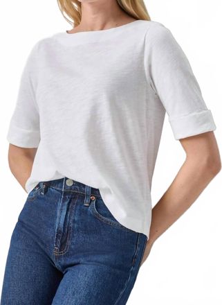 Lilla P Cuffed Sleeve Boatneck Top In White