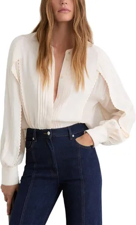 Reiss Maddie Pleated Embroidered Long Sleeve Blouse