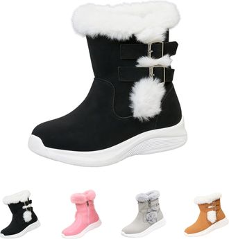 Generic Womens Winter Snow Boots Warm Faux Fur Lined Short Boots Ladies Comfortable Insulated Mid-Calf Booties Outdoor Anti Slip Waterproof Shoes with Side Zi