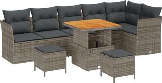 vidaXL Vidaxl - Garden Sofa Set Height-Adjustable 9 pcs Grey Poly Rattan