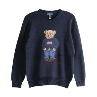 Polo Ralph Lauren Round-neck Knitwear, male, Blue, Size: M Bear Motif Crew Neck Sweater