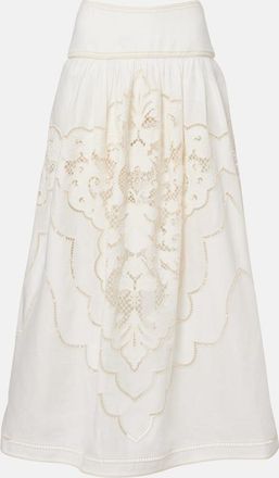 Zimmermann Daylight embroidered linen maxi skirt