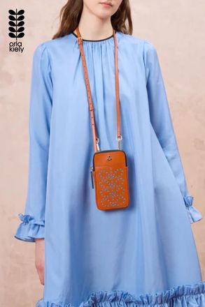 Orla Kiely Womens Orange Leather Crossbody Phone Case With Adjustable Strap And Card Slots - One Size