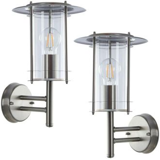 Loops 2 PACK IP44 Outdoor Wall Light Stainless Steel Lantern Glass Round Outdoor Lamp in Metallics