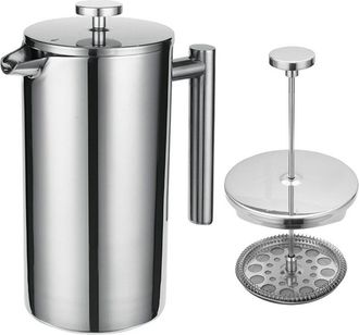 OEM Cafetera De &Eacute;mbolo Aislada, De Acero Inoxidable 304, 800 Ml, 3 Filtros, Mango Antiescaldaduras, Inoxidable