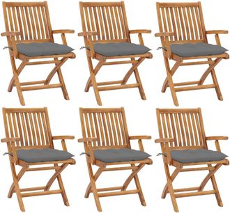vidaXL Vidaxl - Sillas De Jard&iacute;n Plegables 6 Uds Madera Maciza Teca Con Cojines