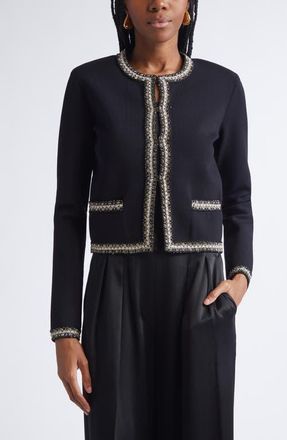 St. John Helen Braided Trim Knit Jacket in Black/Gold at Nordstrom, Size X-Small