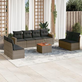 vidaXL Set De Muebles De Jard&iacute;n 9 Pzas Y Cojines Rat&aacute;n Sint&eacute;tico Gris Vidaxl