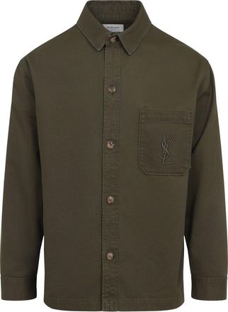 Saint Laurent Green Solferino Cotton Overshirt-Uomo