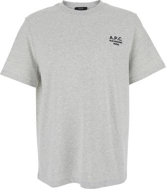 A.P.C. Logo Geborduurd T-shirt met Ronde Hals - Dames - T-shirts - Grijs - M - Katoen - Tops