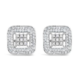 House of Brilliance 10K White Gold 1.00 Cttw Diamond Composite and Halo Stud Earrings at Nordstrom
