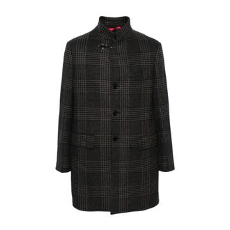 Fay Jassen, Heren, Zwart, XL, Wol, Houndstooth Wollen Blend Jas