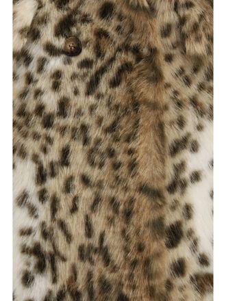 S.W.O.R.D 6.6.44 Womens Faux Fur Hooded Leopard Print Coat Brown Polyester