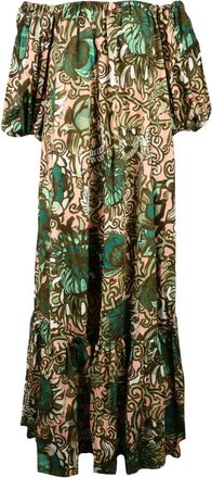 La DoubleJ Green Pink Floral Oversized Cotton Midi Dress