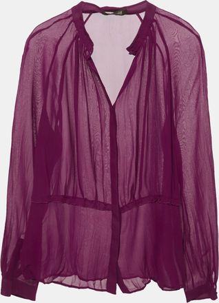 Roberto Cavalli Pink Crinkled Silk Slim Fit Shirt