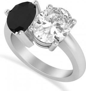 Allurez Pear/Oval Black & White Diamond Toi et Moi Ring Platinum (6.00ct)