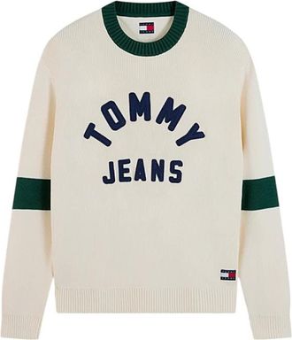 Tommy Jeans Jersey Cl&aacute;sico con Logo Aplicado - Knitwear - Hombre - Beige - XS