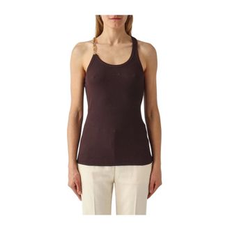 Pinko Sleeveless Tops, female, Brown, Size: XS Charlene Ribbed Tank