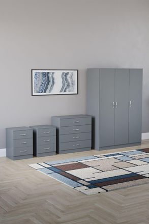 Home Discount Vida Designs 4Pc Bedroom Set 2x3Drawer Bedside, 4Drawer, 3 Dr Wardrobe in Grey