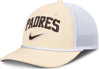 Nike San Diego Padres Rise Nike Mens Dri-FIT MLB Trucker Adjustable Hat in White | NB640HNAPYP-USE