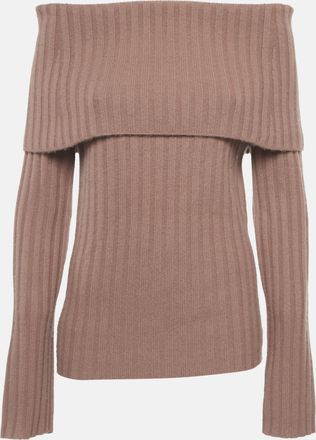 Theory Pink Rib Knit Off-Shoulder Sweater