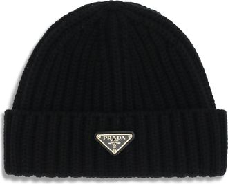 Prada Womens Beanie Hat Black Virgin Wool
