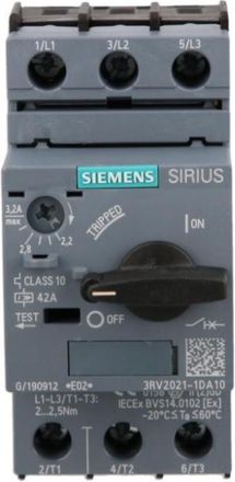 SIEMENS Interruptor Autom&aacute;tico Para Motor 3p 1.1kw 2.2-3.2a S0 3rv2021-1da10