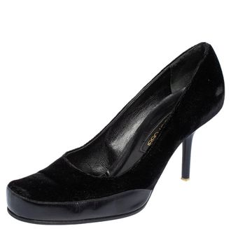 Sergio Rossi Black Velvet And Leather Square Toe Pumps