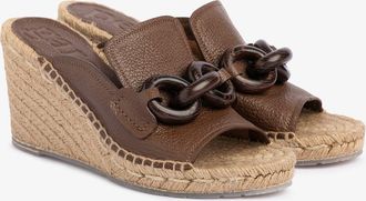Pedro Garcia Wegde slide jute sandal in brown leather | Oliveta | Spring Summer 26 | PEDRO GARCIA