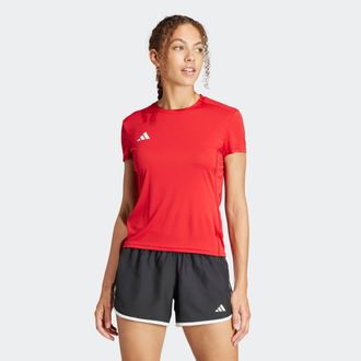 adidas Laufshirt ADIDAS PERFORMANCE ADIZERO E TEE, Damen, Gr. XXL, rot (tepore), Obermaterial: 100% Polyester, normal, Rundhals, Shirts Laufshirt